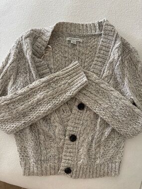 American Eagle Outfitters Heathered Cream Cable-Knit Cardigan